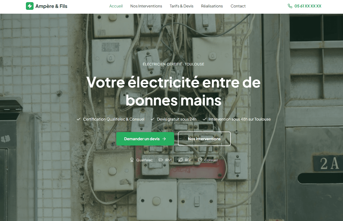 Maquette site internet électricité à Longjumeau (91) — Ampère & Fils