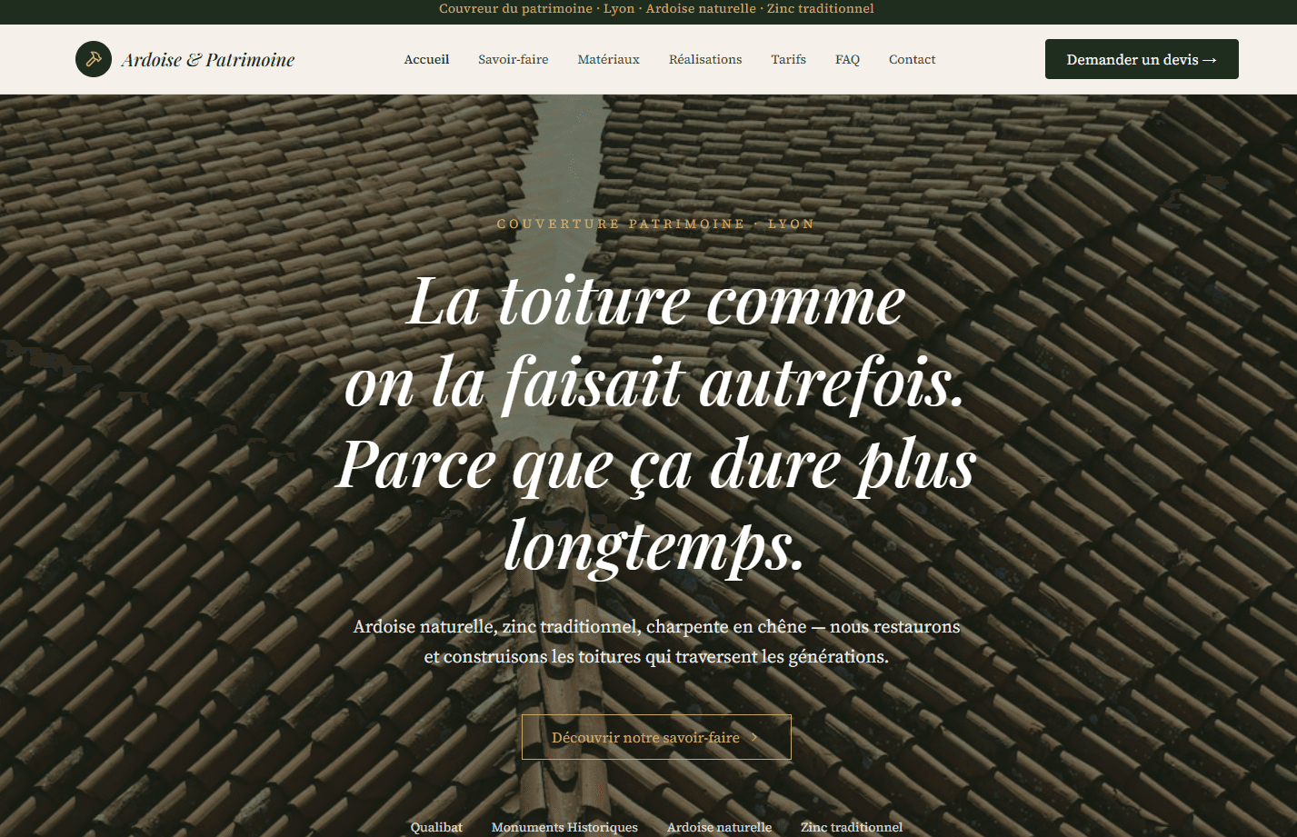 Aperçu du projet Ardoise & Patrimoine — site internet toiture Issy-les-Moulineaux (92)