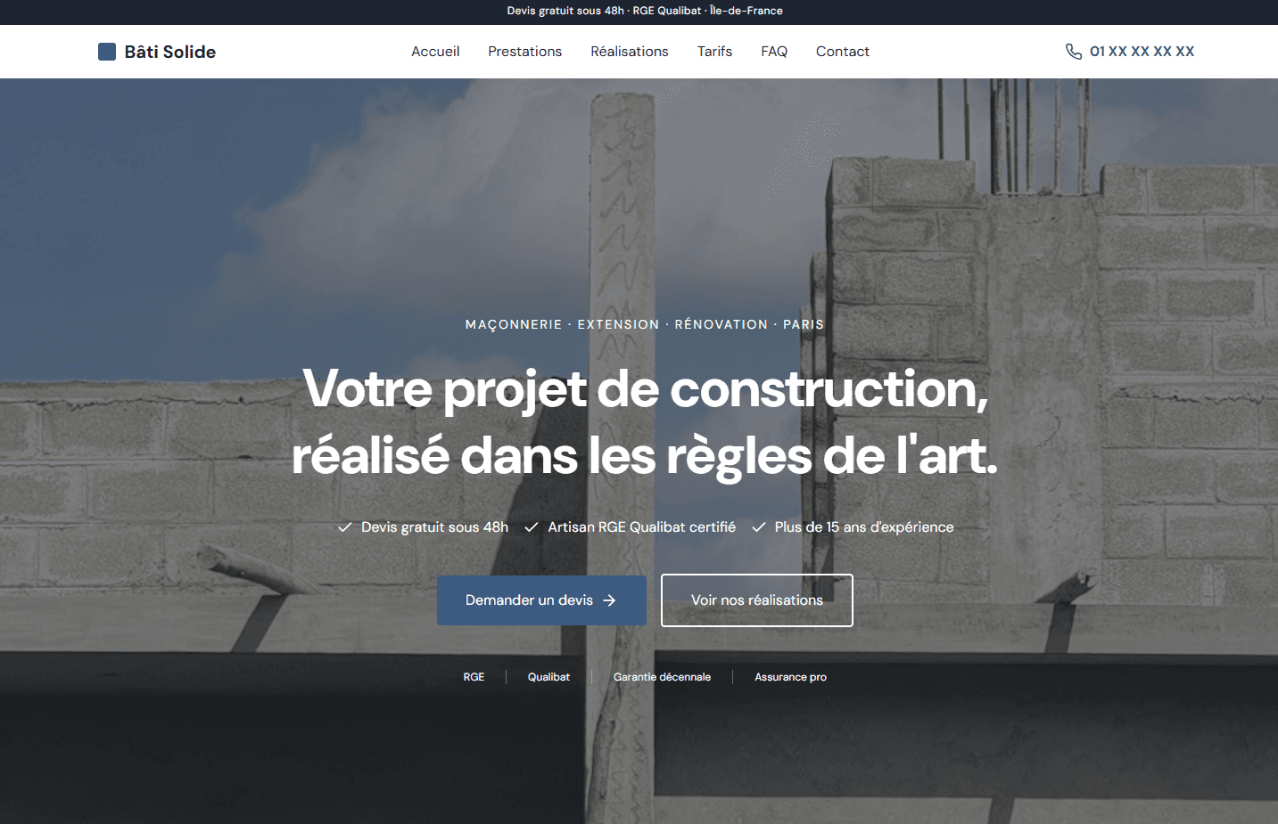 Aperçu du projet Bâti Solide — site internet maçonnerie Antony (92)