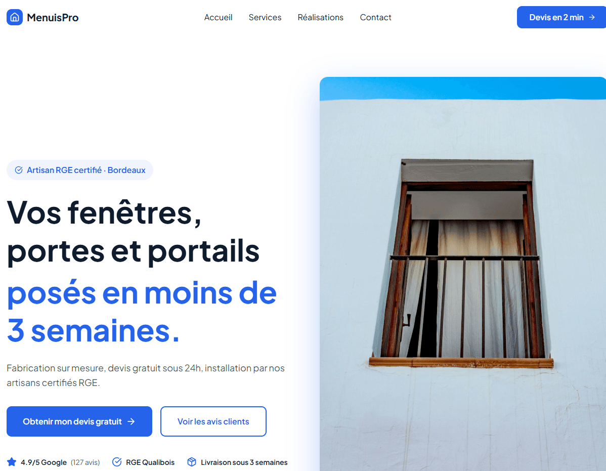 Maquette site internet menuiserie à Asnières-sur-Seine (92) — Menuisier Tradition