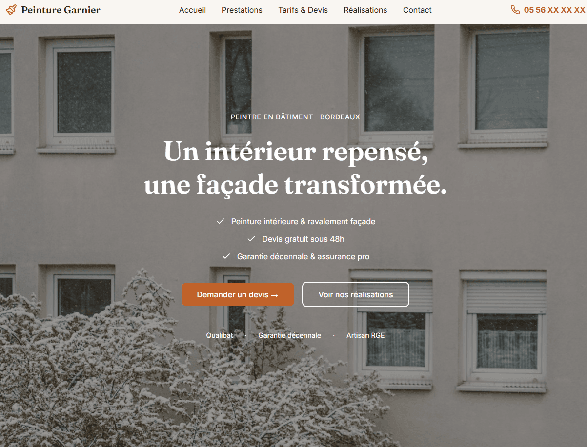 Aperçu du projet Peinture Garnier — site internet peinture Créteil (94)