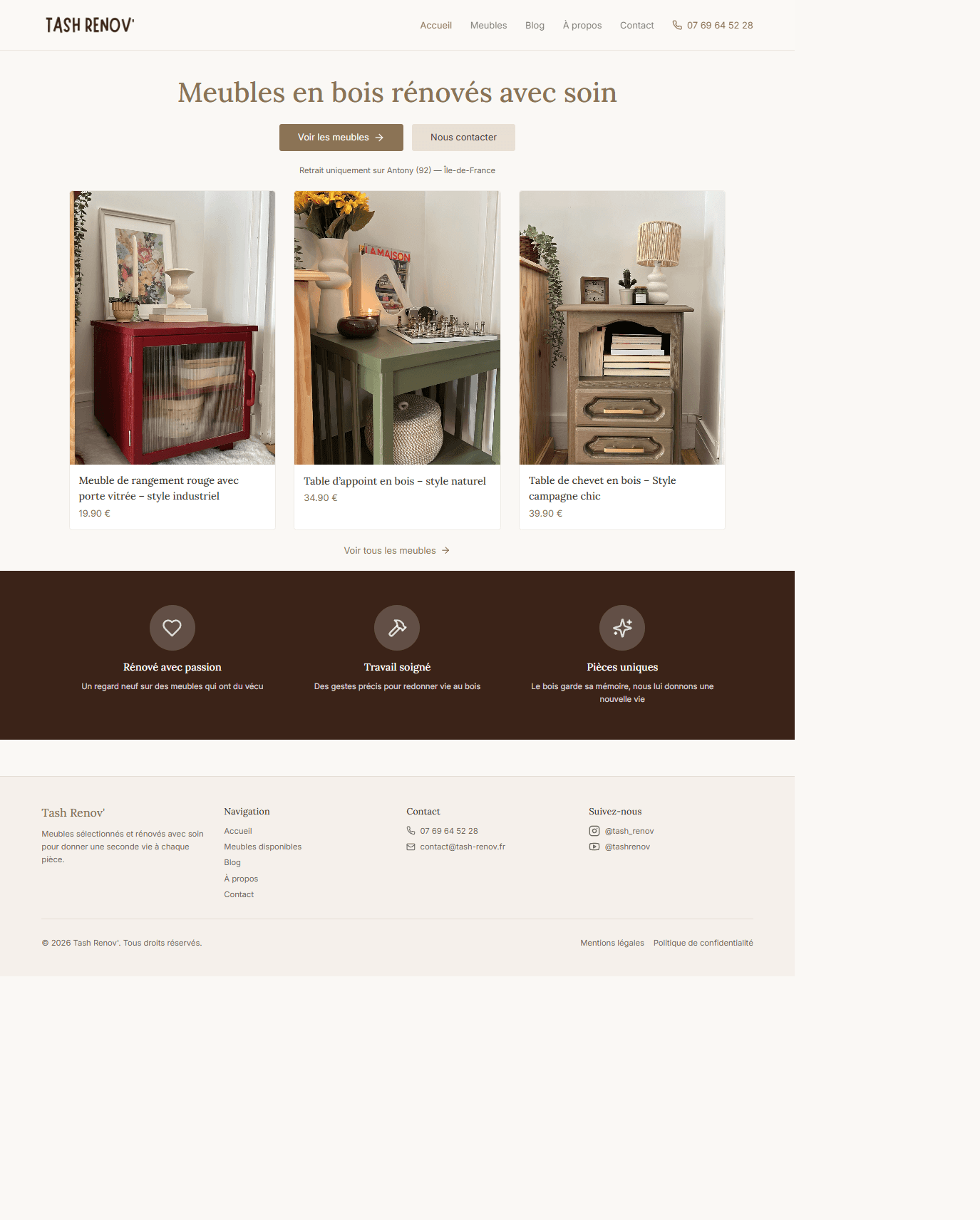 Aperçu du projet Tash Renov' — site internet site vitrine France